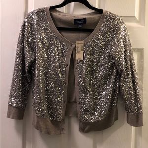 Taupe and Silver Sequined Cardigan